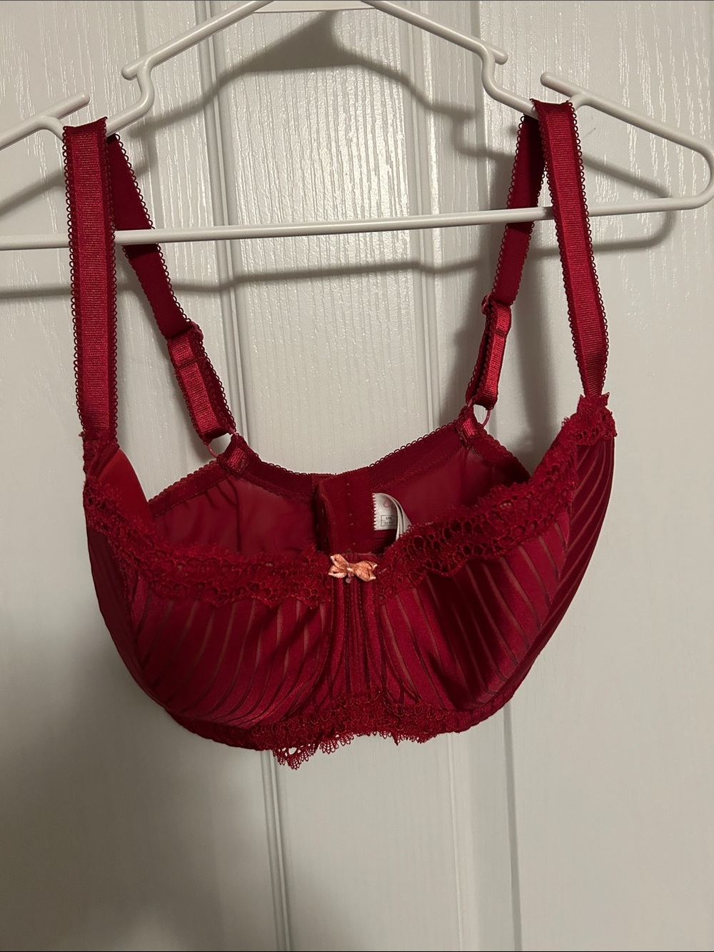 Supportive Lace-Trim Red Bra with Satin Panels